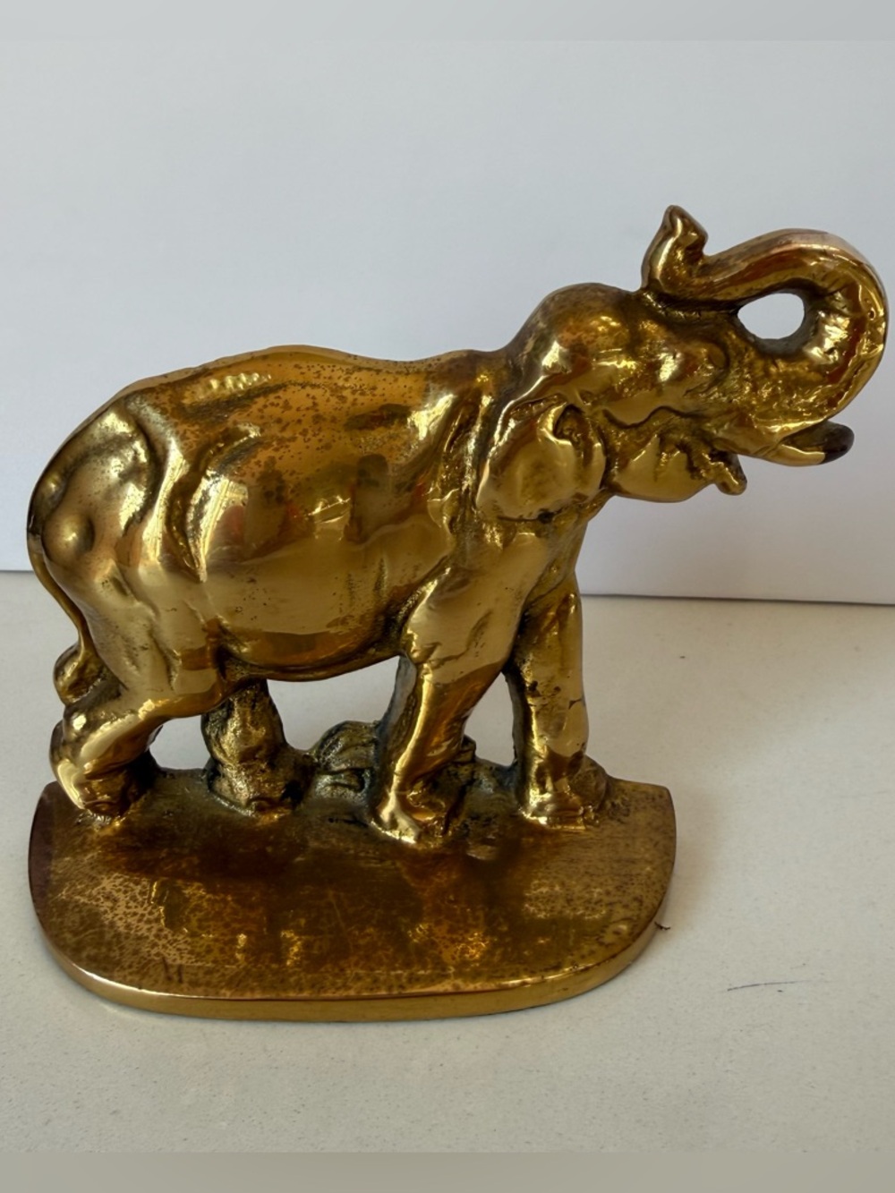 Vintage Heavy Brass Elephant Doorstop Statue 3lb Hollywood Regency Home Decor